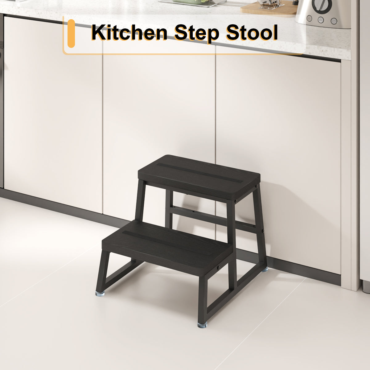 Teamix 2-Step Stool for Adults, 500 lb Heavy-Duty Wood Step Stool.