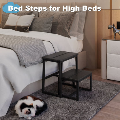 Teamix 2 Step Stool for Adults, 500 lb Heavy Duty Wooden Bedside Step Stool