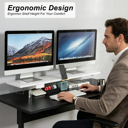 Teamix 39.4" Dual Monitor Stand Riser with Drawer & Acrylic Legs