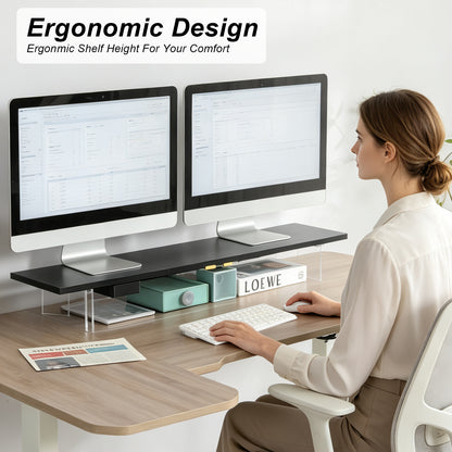 Teamix 39.4" Dual Monitor Stand Riser with Drawer & Acrylic Legs