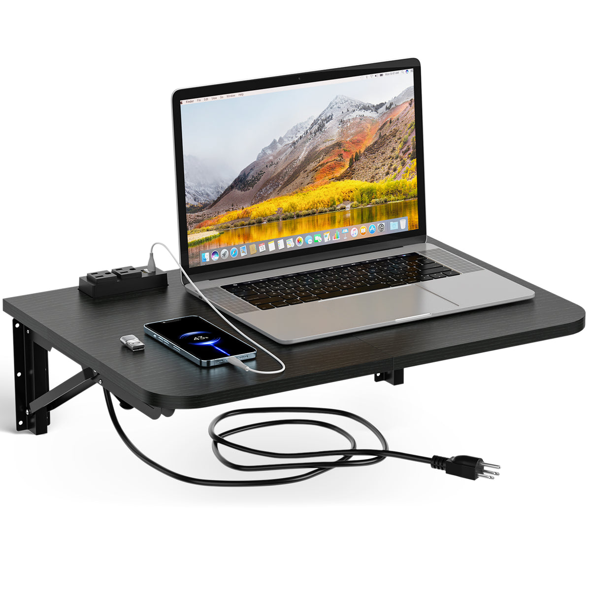 Teamix 22" Wall Mounted Folding Desk with Charging Station