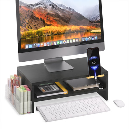 Teamix 16.1" 2-Tier Monitor Stand Riser with Phone Stand & Pen Holder