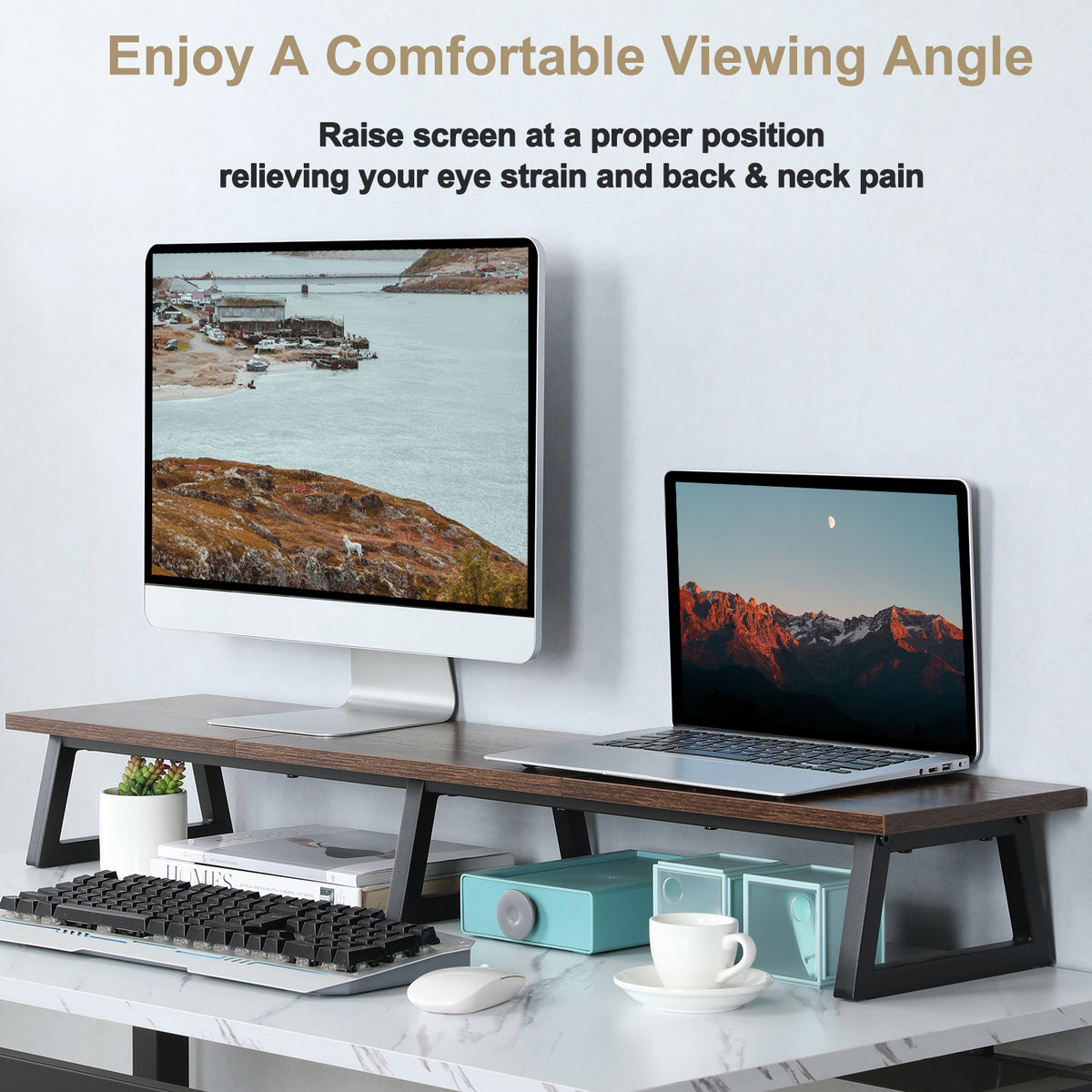 42" Large Dual Monitor Stand Riser for Two Screens
