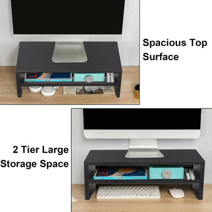 20" Wood Monitor Riser Stand with 2-Tier Storage