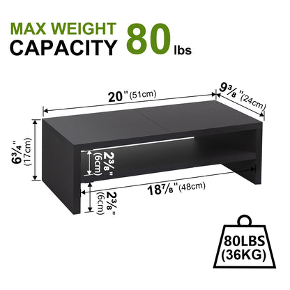 20" Wood Monitor Riser Stand with 2-Tier Storage