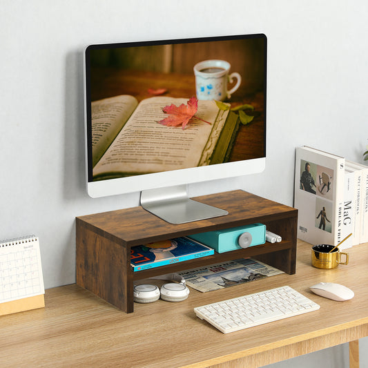 20" Wood Monitor Riser Stand with 2-Tier Storage