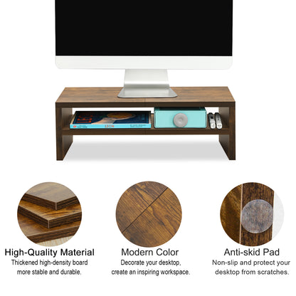 20" Wood Monitor Riser Stand with 2-Tier Storage