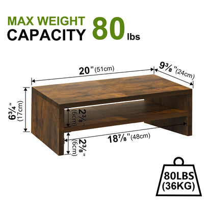 20" Wood Monitor Riser Stand with 2-Tier Storage