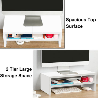 20" Wood Monitor Riser Stand with 2-Tier Storage