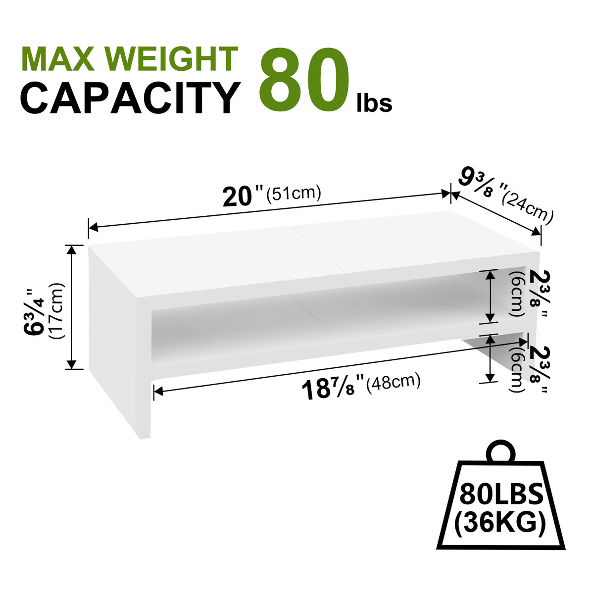 20" Wood Monitor Riser Stand with 2-Tier Storage