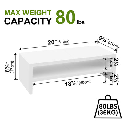 20" Wood Monitor Riser Stand with 2-Tier Storage