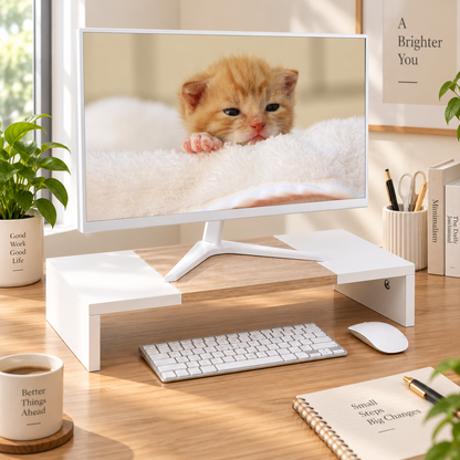 Teamix elevated computer stand for streamlined desk organization