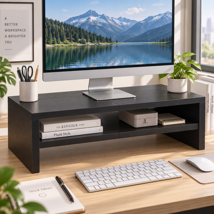 Teamix 20" Wood Monitor Riser Stand with 2-Tier Storage
