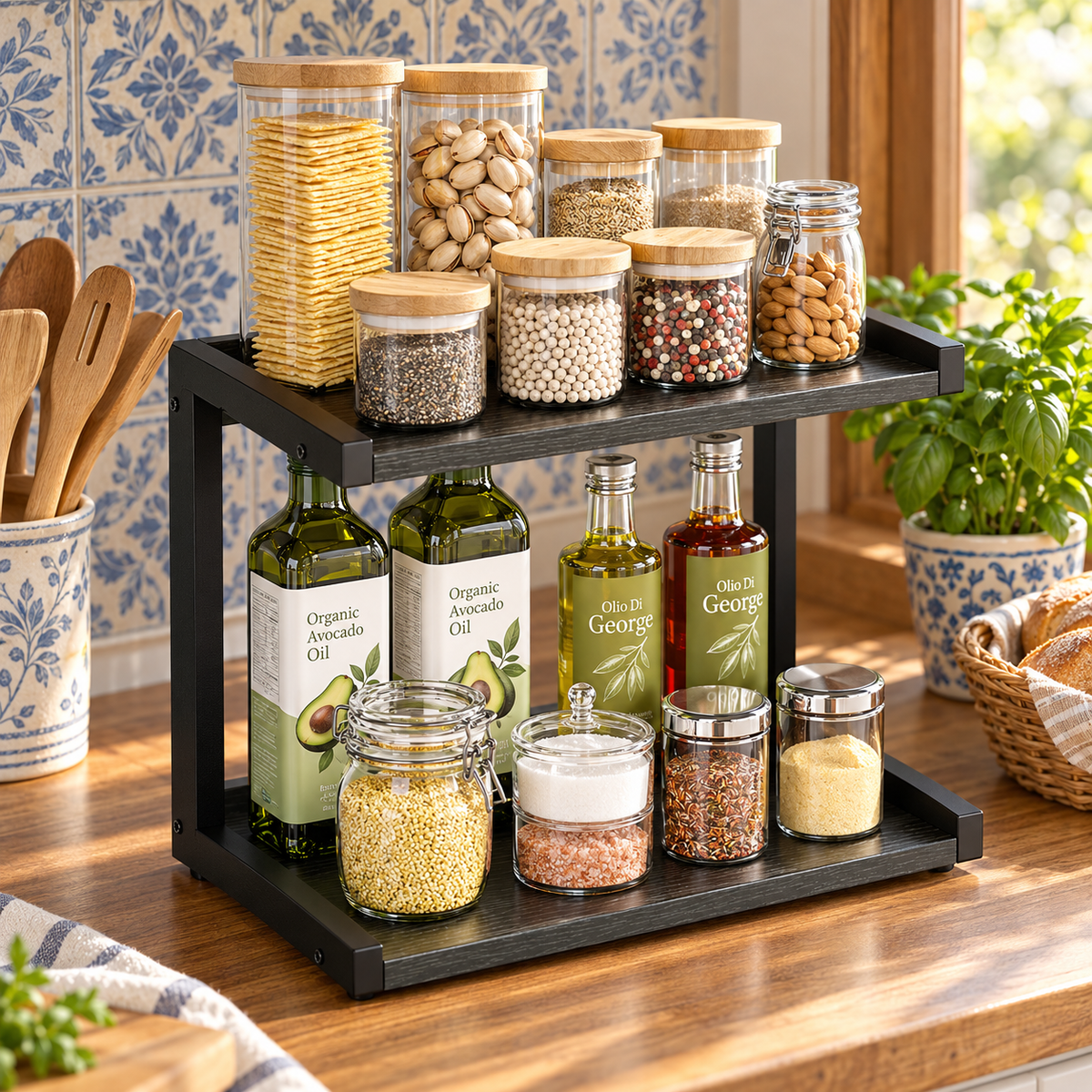 Teamix 2-tier kitchen counter shelf for coffee and spice organization