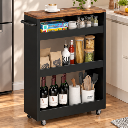 Teamix Wood 4-Tier Slim Rolling Storage Cart, 7.9"W, 24.8"D, 36.7"H