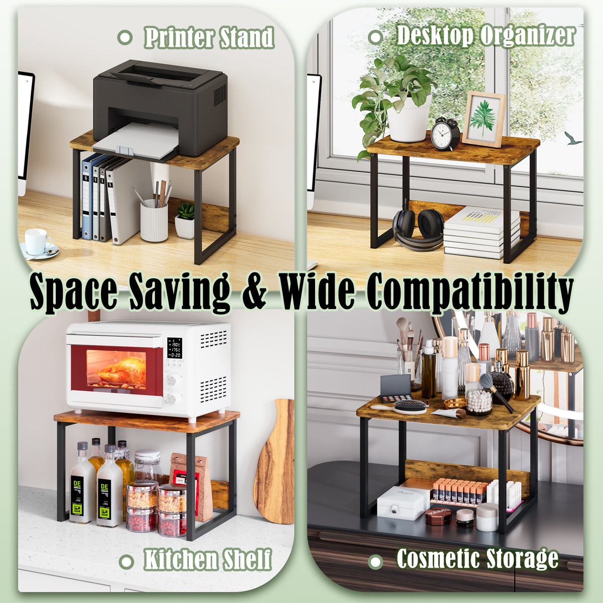Teamix 2-Tier Printer Stand for Desk with Storage Shelf, 100 lb Capacity