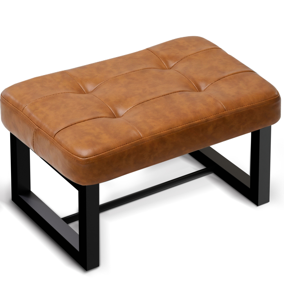 Teamix Small Ottoman Foot Stool, 500 lb Faux Leather Under Desk Footrest