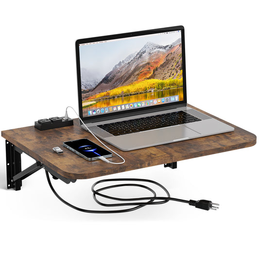 Teamix 22" Wall Mounted Folding Desk with Charging Station