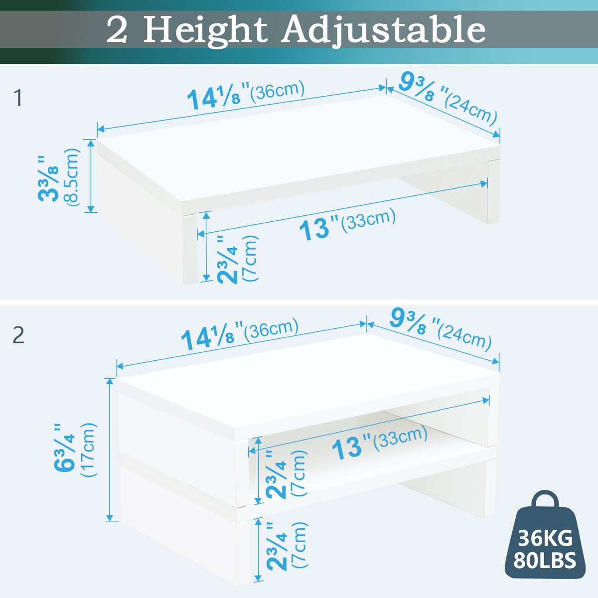 2-Pack 14.2 inch Wood Monitor Stand Riser for Desk