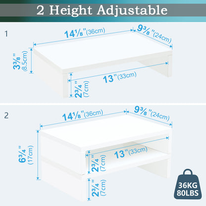 2-Pack 14.2 inch Wood Monitor Stand Riser for Desk