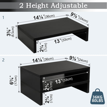 2-Pack 14.2 inch Wood Monitor Stand Riser for Desk