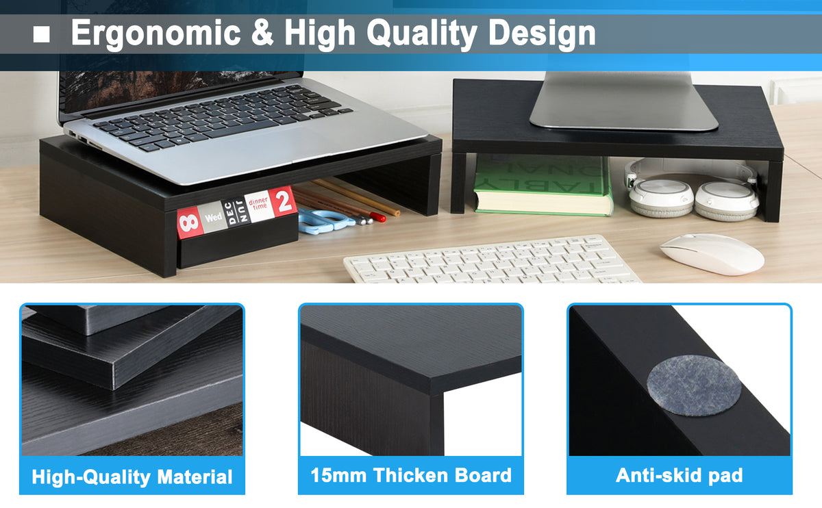 2-Pack 14.2 inch Wood Monitor Stand Riser for Desk