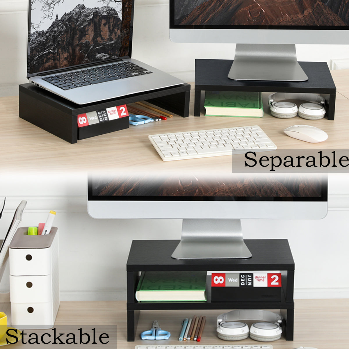 2-Pack 14.2 inch Wood Monitor Stand Riser for Desk