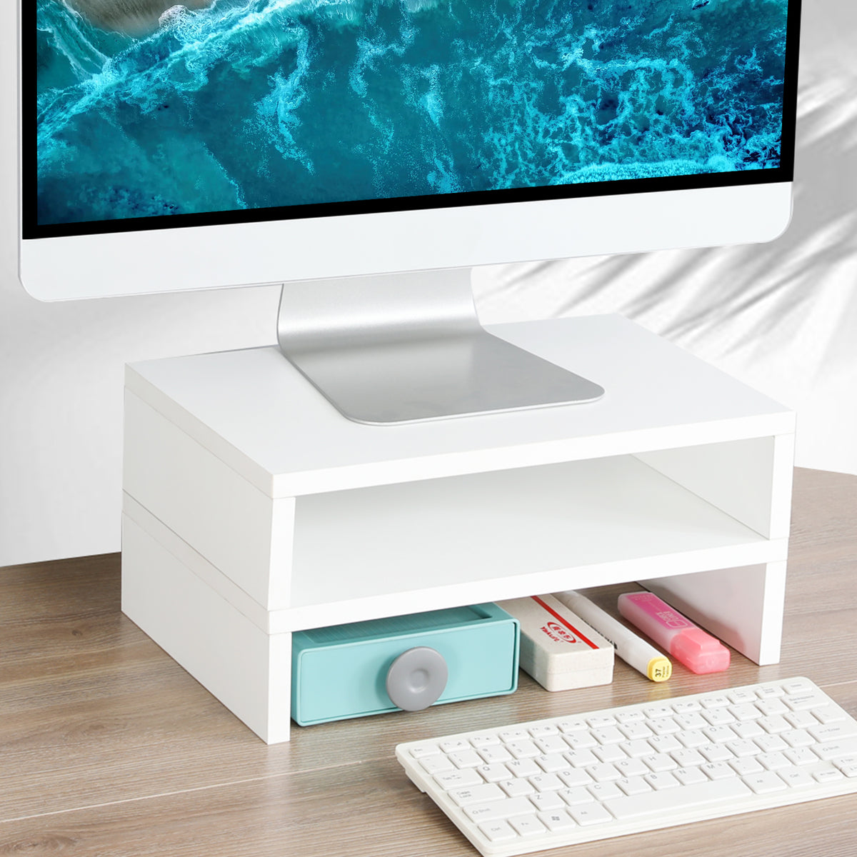 2-Pack 14.2 inch Wood Monitor Stand Riser for Desk