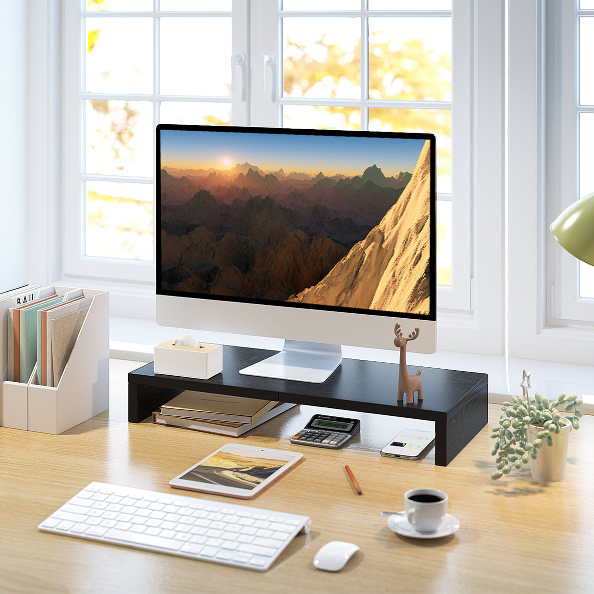 20 Inch Monitor Stand Riser for Desk, Wood Computer Stand