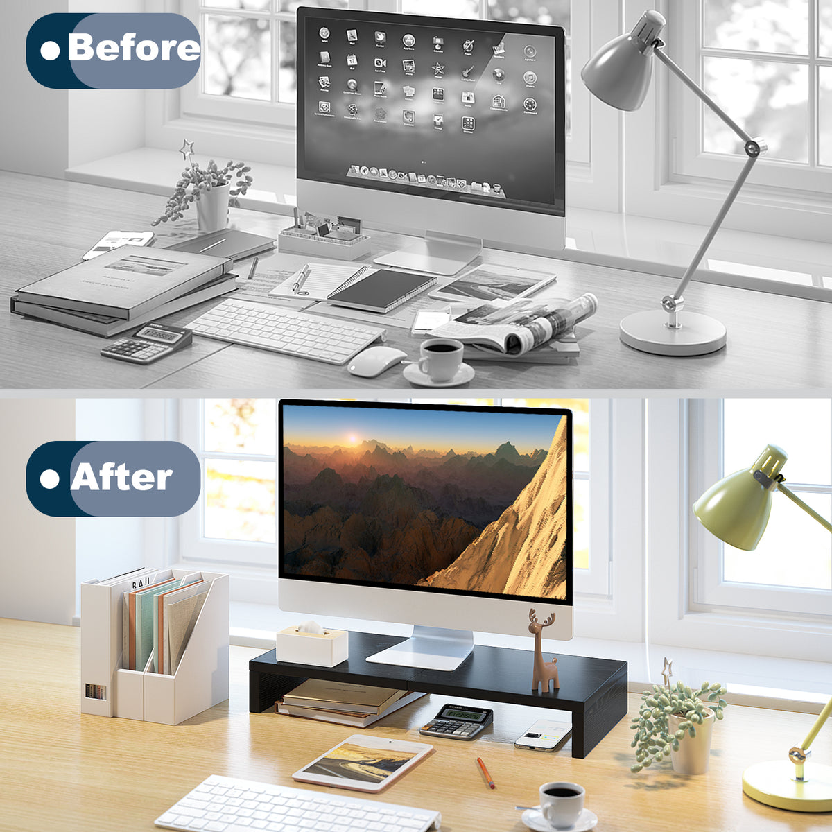 20 Inch Monitor Stand Riser for Desk, Wood Computer Stand