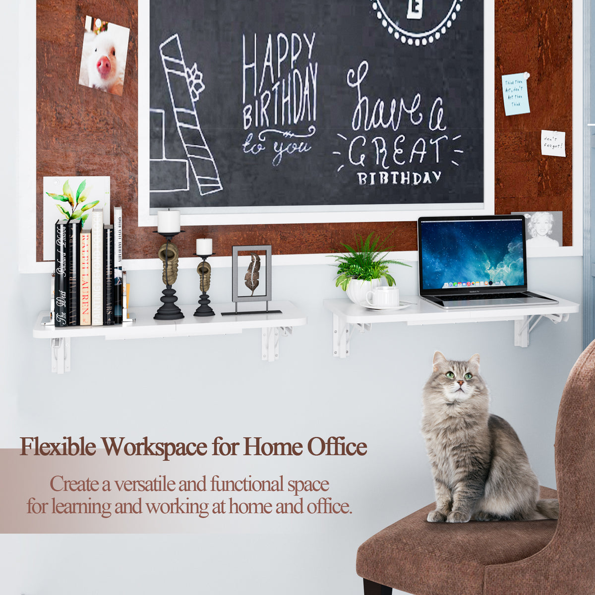 Wall Mounted Folding Table, Floating Desk for Small Spaces