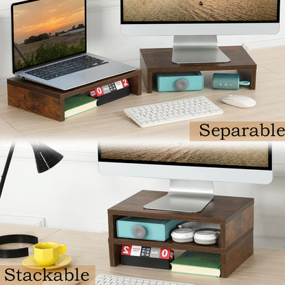 2-Pack 14.2 inch Wood Monitor Stand Riser for Desk