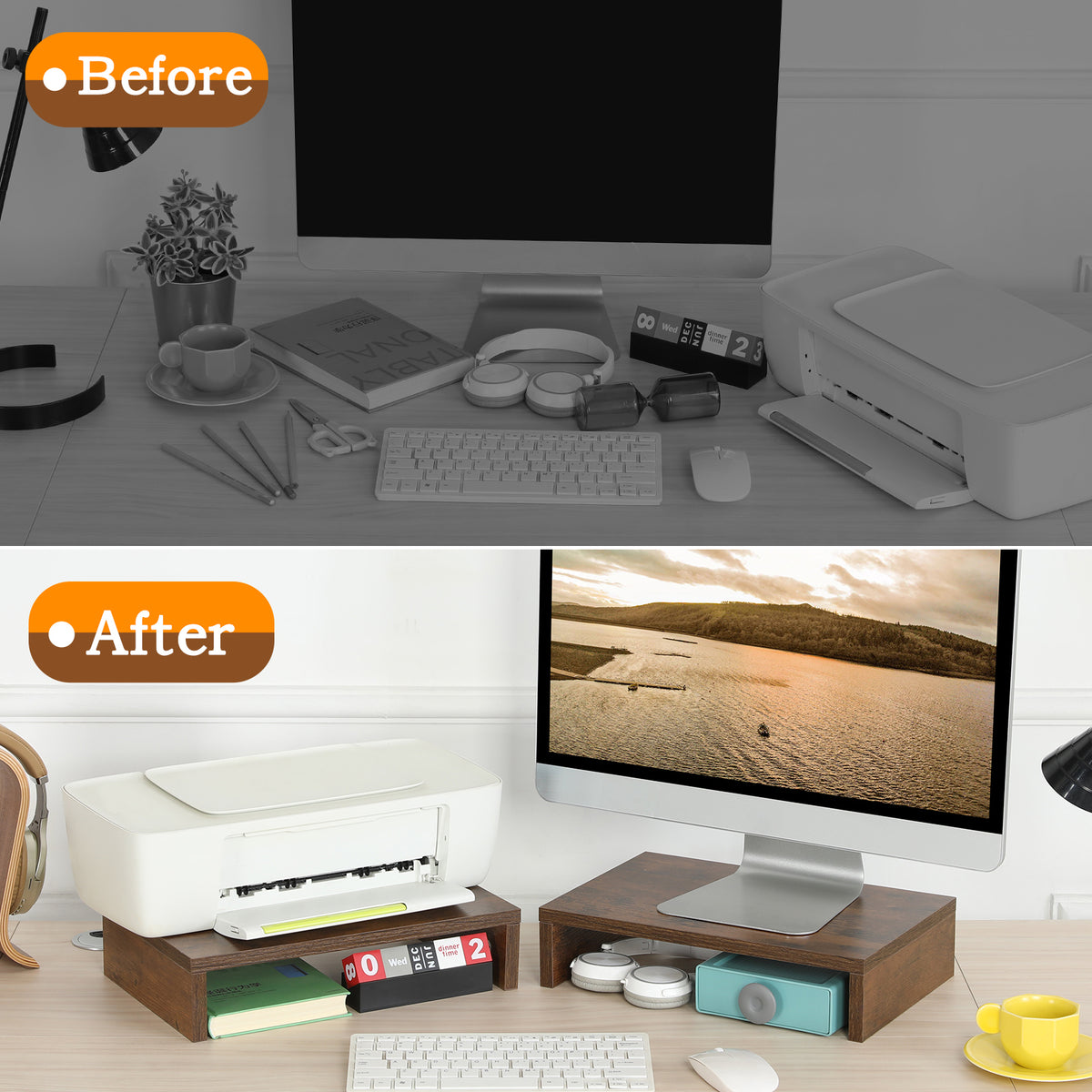 2-Pack 14.2 inch Wood Monitor Stand Riser for Desk