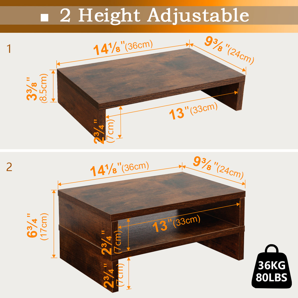 2-Pack 14.2 inch Wood Monitor Stand Riser for Desk