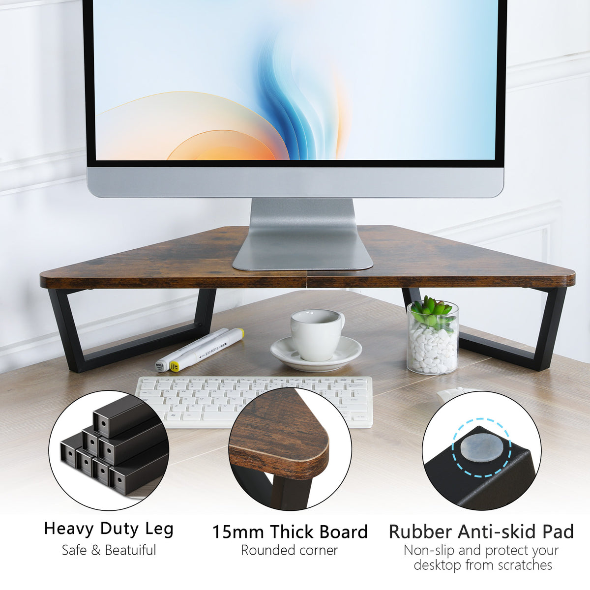 Teamix corner desk riser with built-in drawer for office accessories