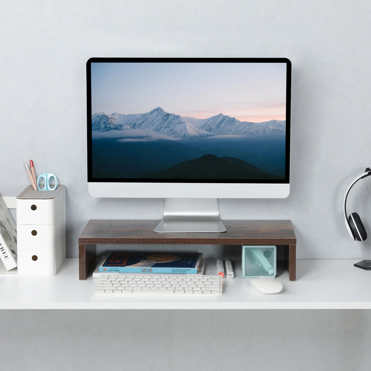 20 Inch Monitor Stand Riser for Desk, Wood Computer Stand