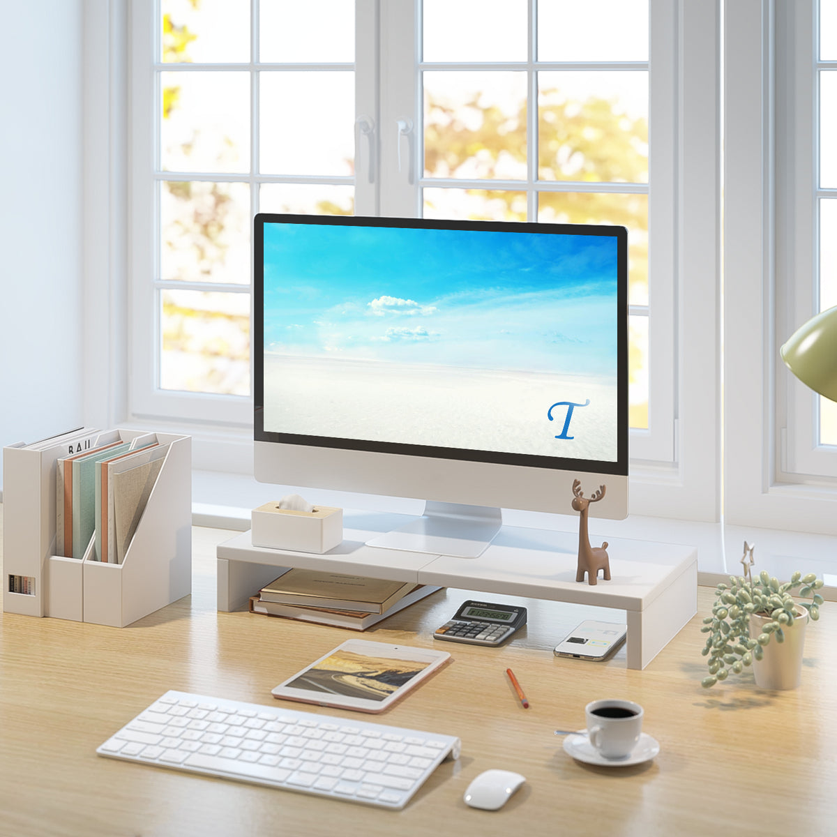 20 Inch Monitor Stand Riser for Desk, Wood Computer Stand