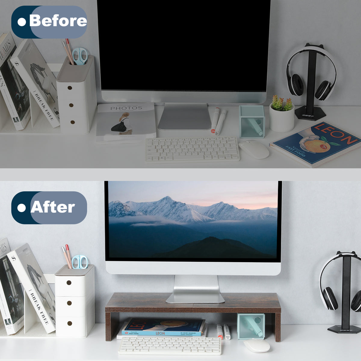 20 Inch Monitor Stand Riser for Desk, Wood Computer Stand