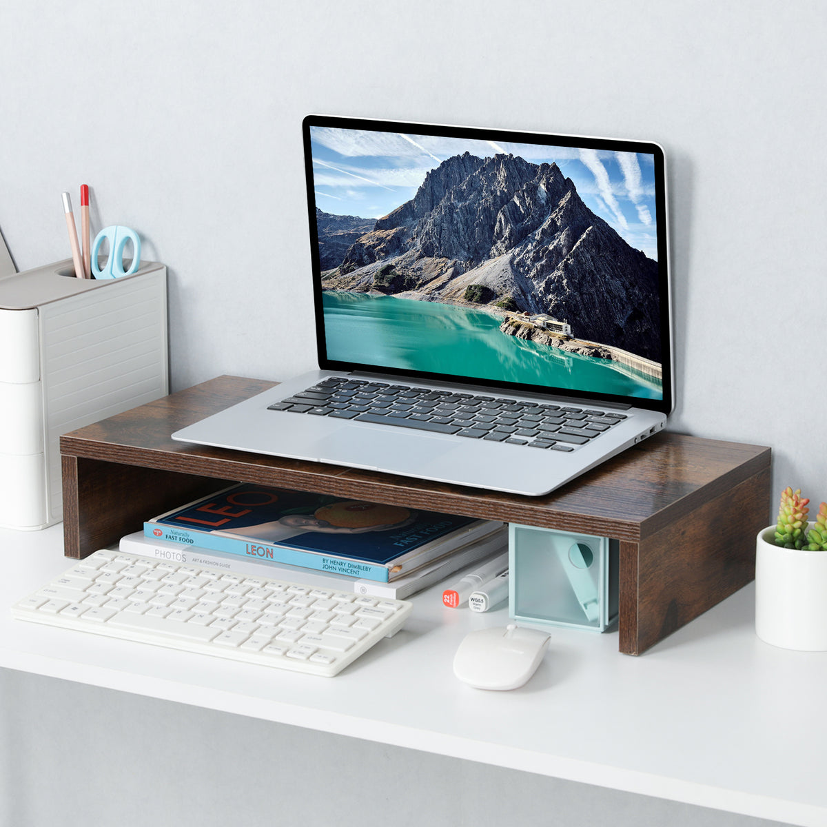 20 Inch Monitor Stand Riser for Desk, Wood Computer Stand