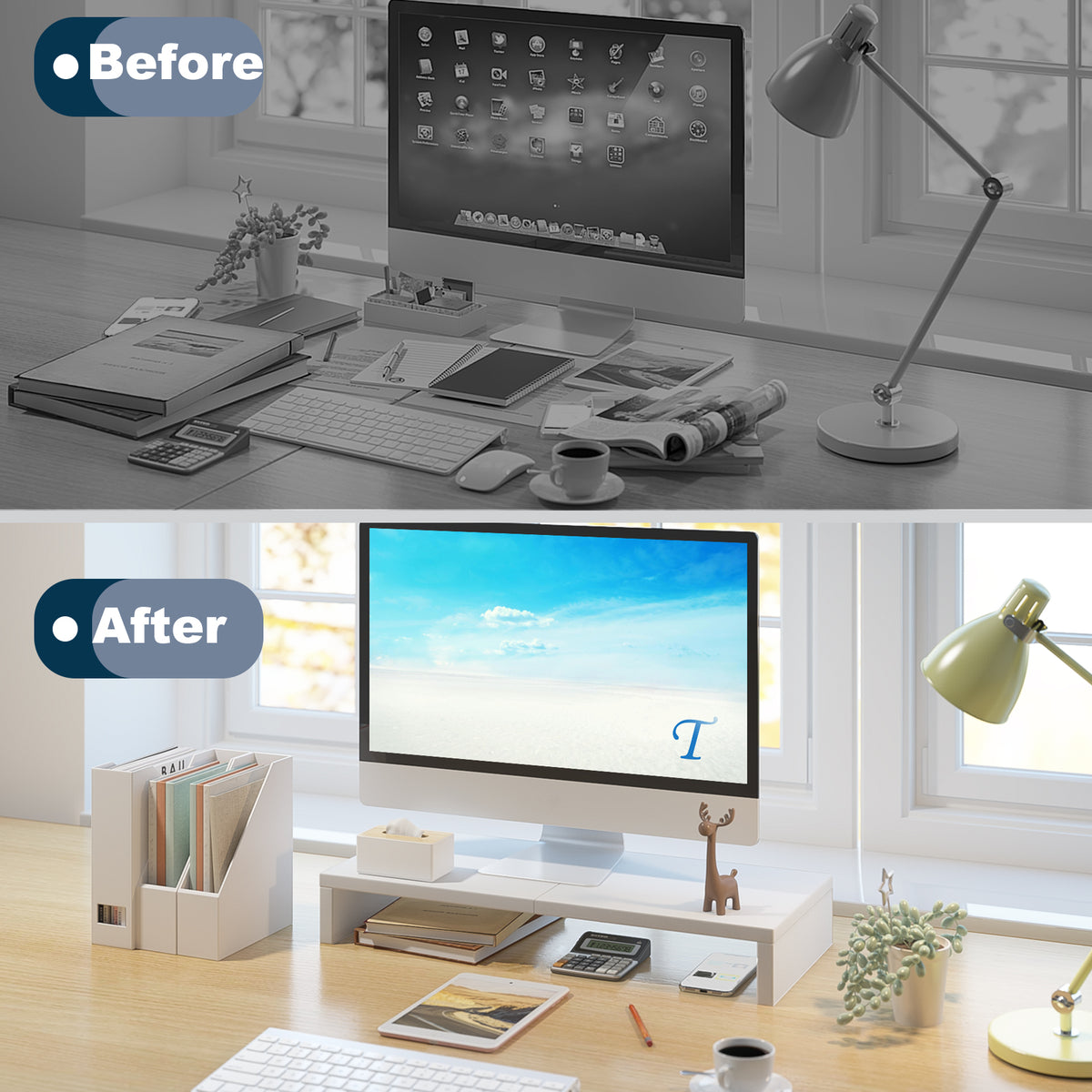 20 Inch Monitor Stand Riser for Desk, Wood Computer Stand