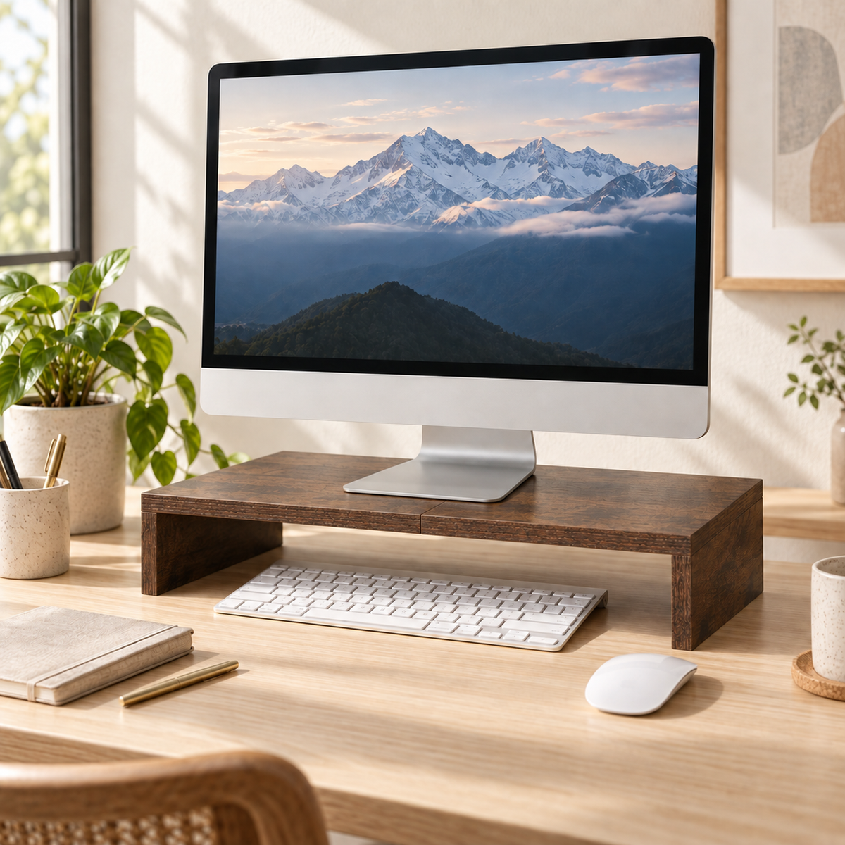 Teamix monitor stand elevating the screen for comfortable viewing