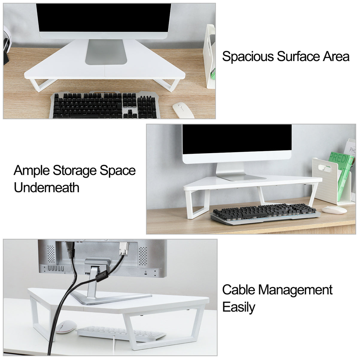 Teamix triangular monitor riser designed for unused desk corners