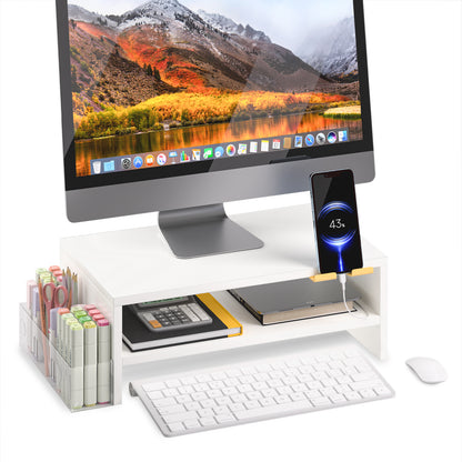 Teamix 16.1" 2-Tier Monitor Stand Riser with Phone Stand & Pen Holder