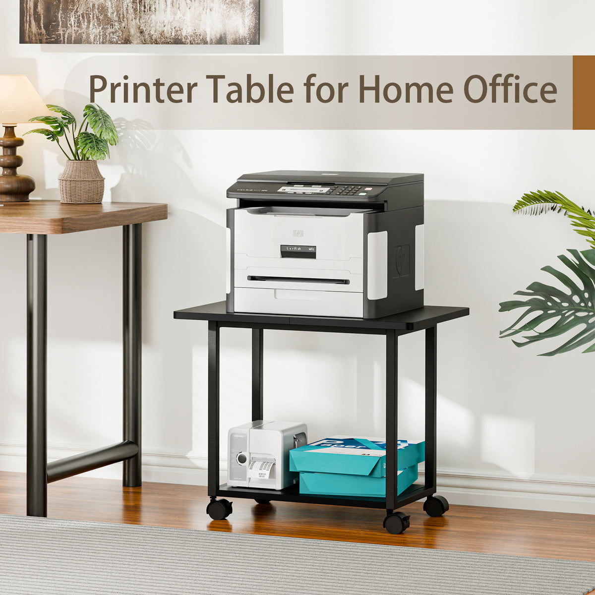 Teamix Rolling Printer Stand, 22" Under Desk Printer Cart with Storage