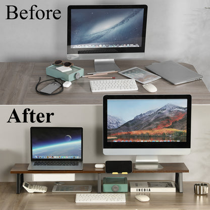 Teamix 39.4" Dual Monitor Stand Riser with Drawer & Phone Holder