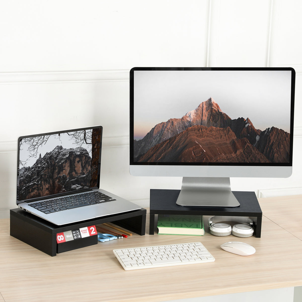 2-Pack 14.2 inch Wood Monitor Stand Riser for Desk