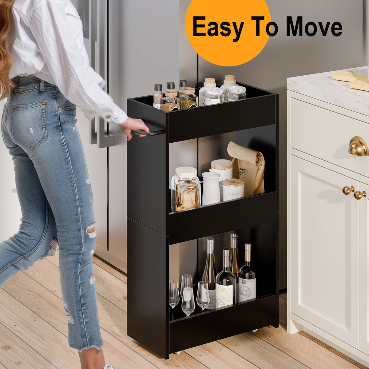 Teamix 3-Tier Slim Rolling Storage Cart, 7.9" Narrow Laundry Kitchen Organizer