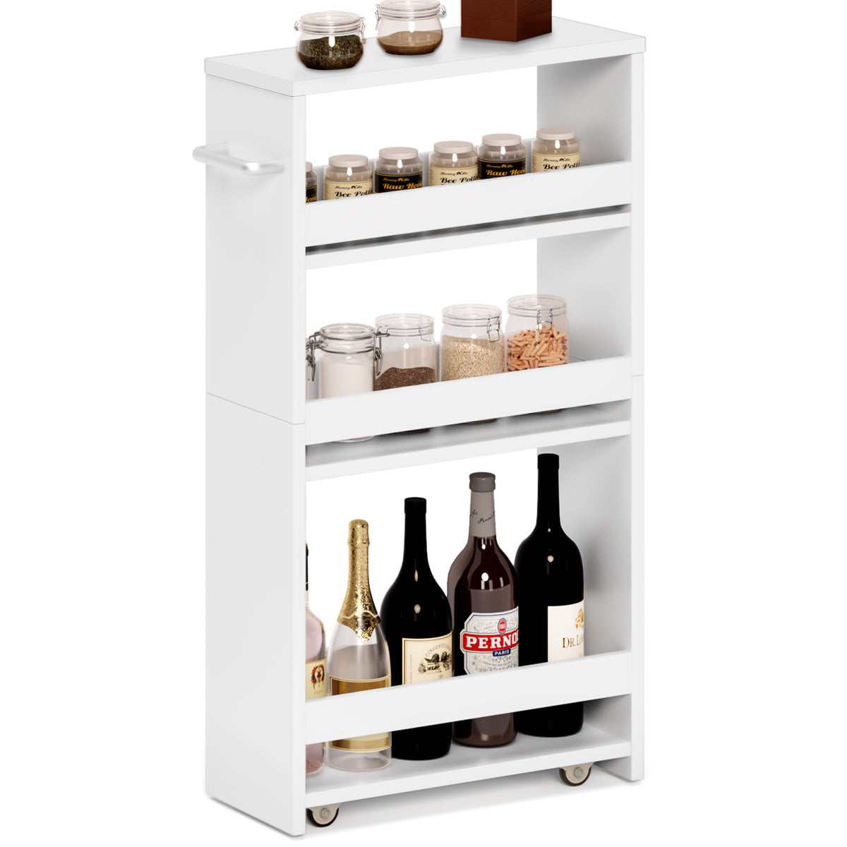 Teamix Slim Rolling Storage Cart 4-Tier, 5.5" Narrow Wood Organizer