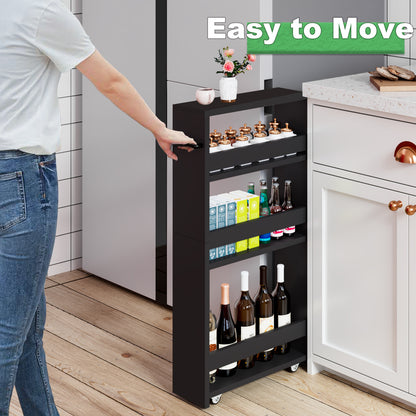 Teamix Slim Rolling Storage Cart 4-Tier, 5.5" Narrow Wood Organizer