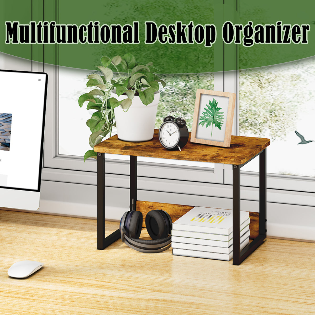 Teamix 2-Tier Printer Stand for Desk with Storage Shelf, 100 lb Capacity